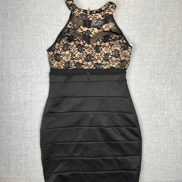 Black & Nude Lace Illusion Bodycon Dress Juniors Size Medium Prom Homecoming - Picture 2 of 9